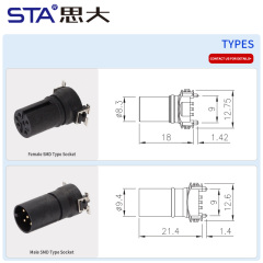M12 SMD Flange Mount Reflow Male/Female Socket