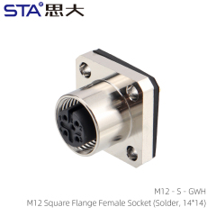 M12 Square Flange Female Socket (Solder 14*14)