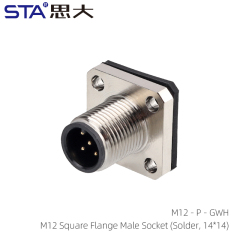 M12 Square Flange Male Socket (Solder 14*14)