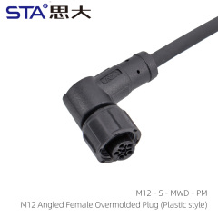 M12 Angled Female Overmolded Plug (Plastic style)
