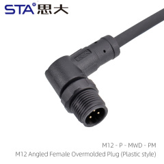 M12 Angled Male Overmolded Plug (Plastic style)