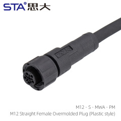 M12 Straight Female Overmolded Plug(Plastic style)