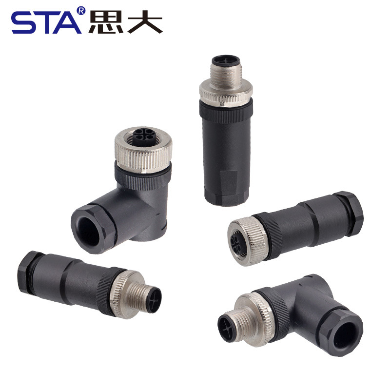M12 IP67 Power L-Code Plastic Assembled Straight/Angled Plug Connector
