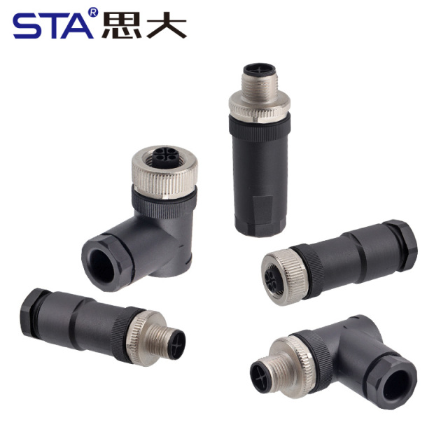 M12 IP67 Power L-Code Plastic Assembled Straight/Angled Plug Connector