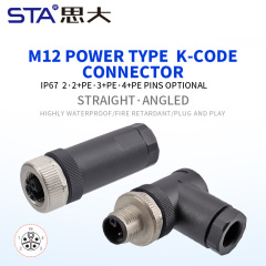 M12 Power K-Code Plastic Assembled Straight Angled Plug Connector