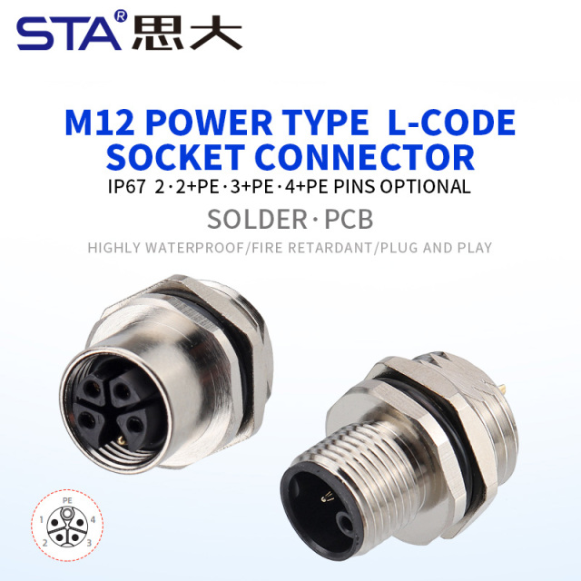 M12 Power K-Code Socket | High-Voltage Industrial Connector
