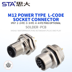 IP67 Waterproof M12 L-Code Power Panel Mount Socket Connector