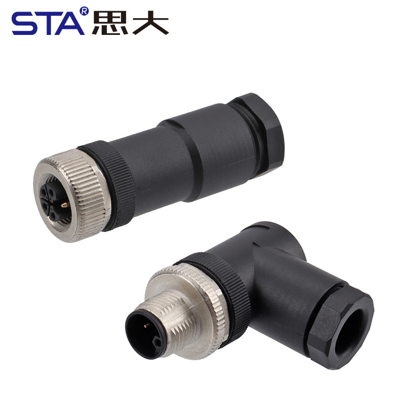 M12 Power L-Code Plastic Assembled Straight/Angled Plug Connector