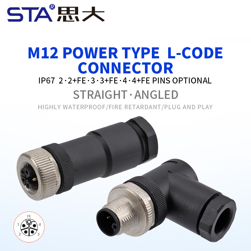 M12 Power L-Code Plastic Assembled Straight/Angled Plug Connector