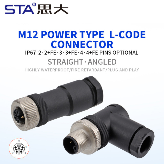 M12 Power L-Code Plastic Assembled Straight/Angled Plug Connector