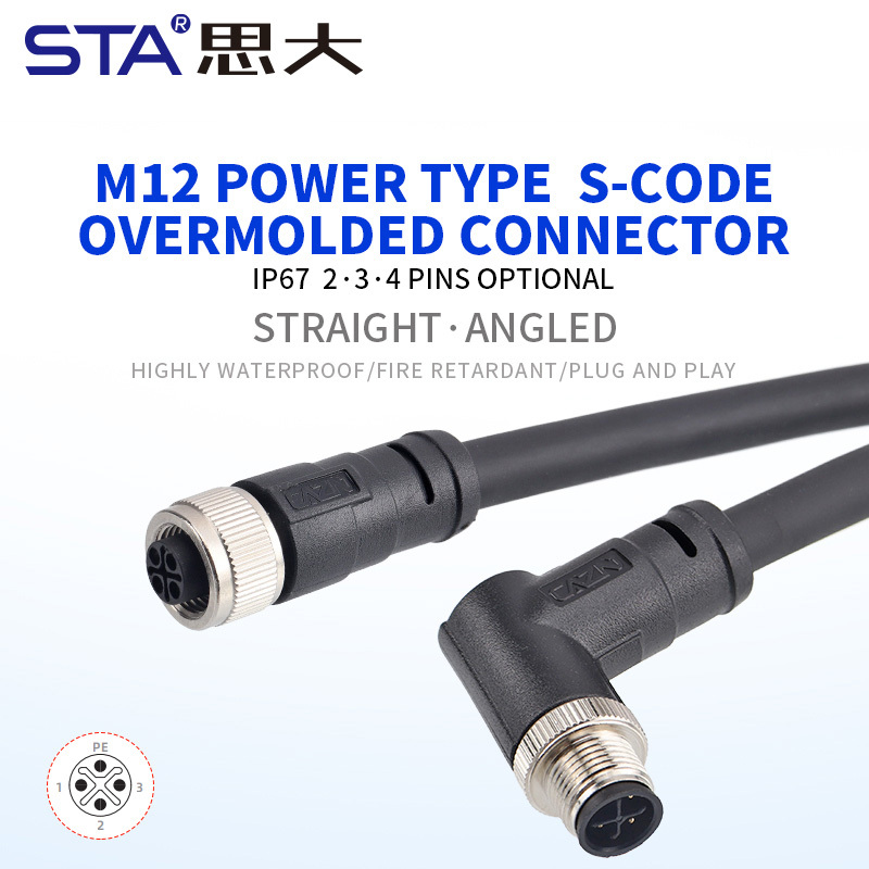 M12 S-Code Unshielded Overmolded Plug Connector