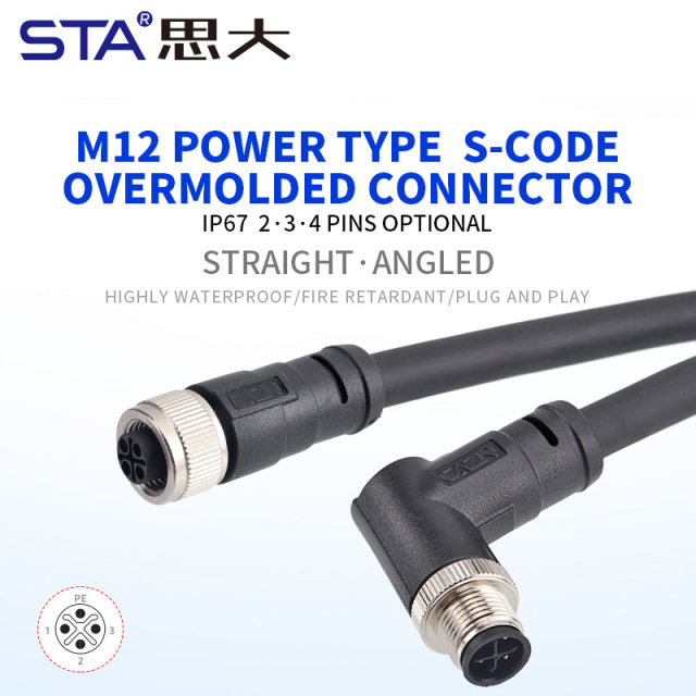 M12 S-Code Unshielded Overmolded Plug Connector