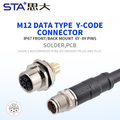 M12 Y-Code IP67 Front/Back Mount Data Socket Connector