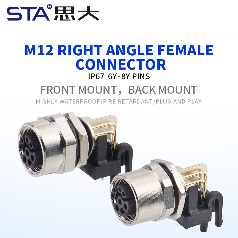 M12 Right Angle Y-Code Female PCB Connector IP67