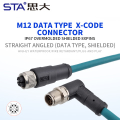 M12 X-Code IP67 Overmolded 8Pin Data Shielded Connector