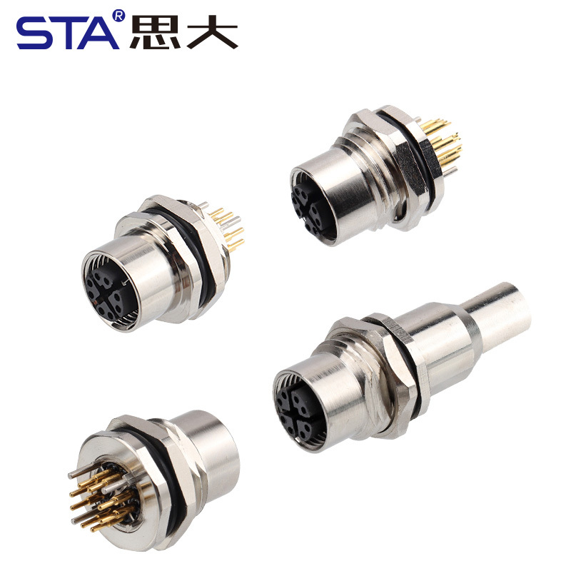 M12 X-Code 8 Pin IP67 Front/Back Mount Socket Connector