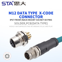 M12 X-Code 8 Pin IP67 Front/Back Mount Socket Connector