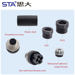 M12 IP67 Power L-Code Plastic Assembled Straight/Angled Plug Connector