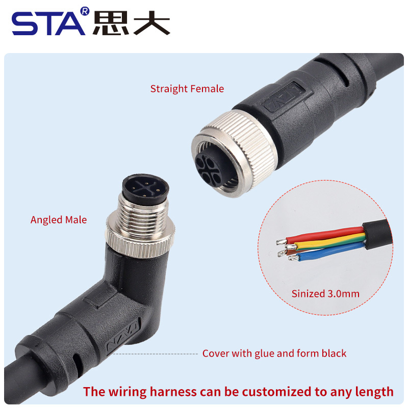 M12 S-Code Unshielded Overmolded Plug Connector