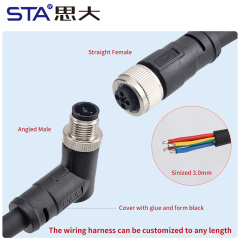M12 IP67 T-Code Unshielded Overmolded Plug Connector