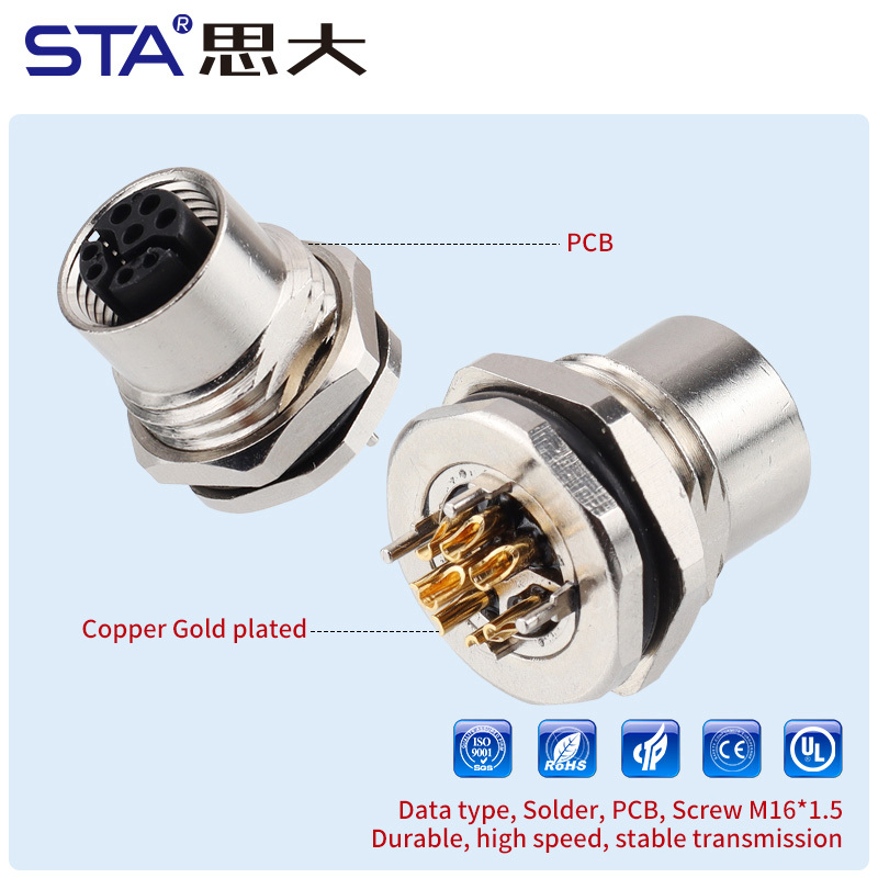 M12 Y-Code IP67 Front/Back Mount Data Socket Connector