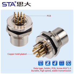 M12 X-Code 8 Pin IP67 Front/Back Mount Socket Connector