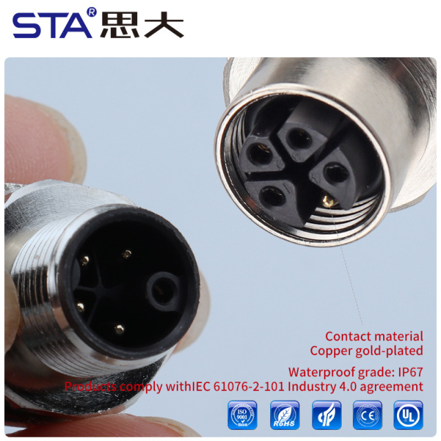 M12 Power K-Code Plastic Assembled Straight Angled Plug Connector
