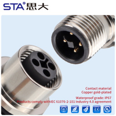 IP67 M12 T-Code Power Solder PCB Socket Connector