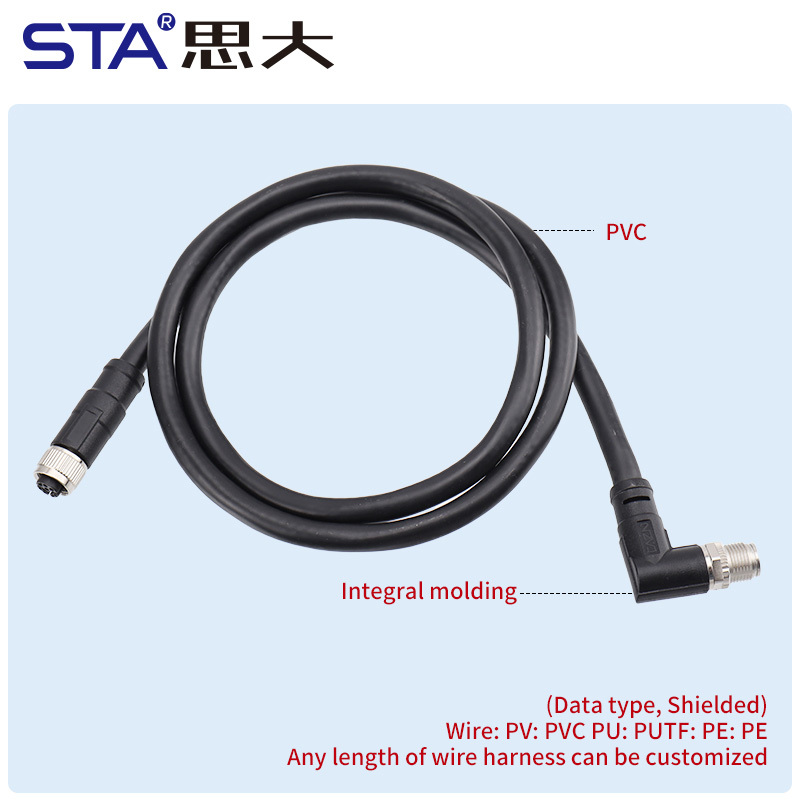 M12 Y-Code Shielded Data Type Overmolded Connector 6/8 Pins