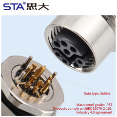 M12 Y-Code IP67 Front/Back Mount Data Socket Connector