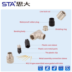 M12 X-Code 8 Pins IP67 Metal Assembled Data Straight & Angled Plug Connector