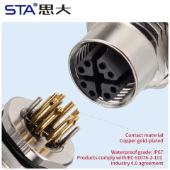 M12 X-Code 8 Pin IP67 Front/Back Mount Socket Connector