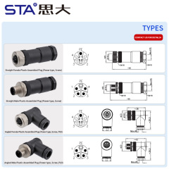 M12 Power K-Code Plastic Assembled Straight Angled Plug Connector