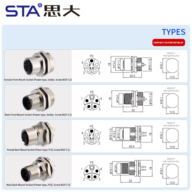 M12 Power K-Code Socket | High-Voltage Industrial Connector