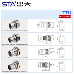 M12 S-Code IP67 Power Panel Mount 630V/12A Socket Connector