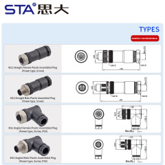 M12 IP67 Power L-Code Plastic Assembled Straight/Angled Plug Connector