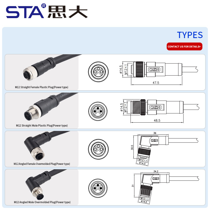 M12 S-Code Unshielded Overmolded Plug Connector