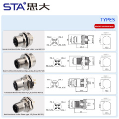 IP67 M12 T-Code Power Solder PCB Socket Connector