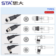 M12 IP67 T-Code Unshielded Overmolded Plug Connector