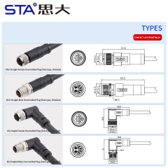 M12 Y-Code Shielded Data Type Overmolded Connector 6/8 Pins