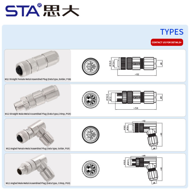 M12 Y-Code Metal Assembled Data IP67 Crimp PG9 Plug Connector