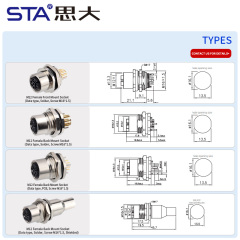 M12 Y-Code IP67 Front/Back Mount Data Socket Connector