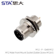 M12 Male Front Mount Socket (Solder Screw M12x1)