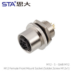 M12 Female Front Mount Socket (Solder Screw M12)