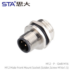 M12 Male Front Mount Socket (Solder Screw M16x1.5)