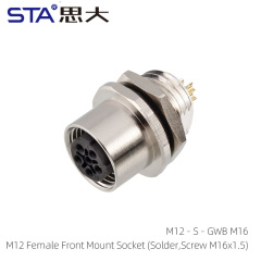 M12 Female Front Mount Socket (Solder Screw M16x1.5)