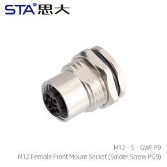 M12 Female Front Mount Socket (Solder Screw PG9)