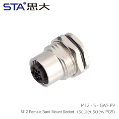 M12 Female Back Mount Socket (Solder Screw PG9)