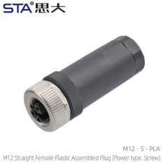 M12 Straight Female Plastic Assembled Plug (Power type Screw)