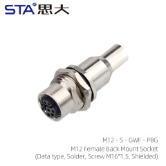 M12 Female Front Mount Socket(Data type PCB Screw M16*1.5)